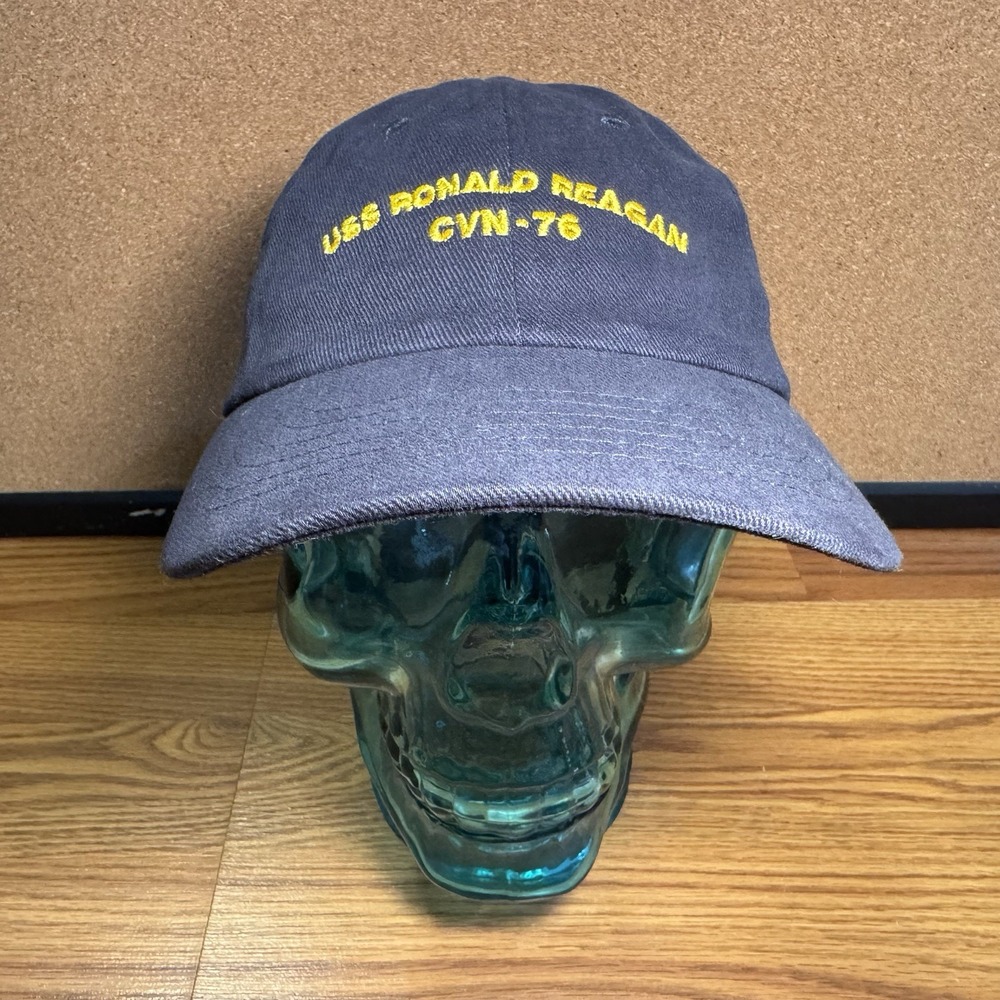 USS Ronald Reagan Hat CVN-76 Blue Strapback Baseball Cap Vintage
